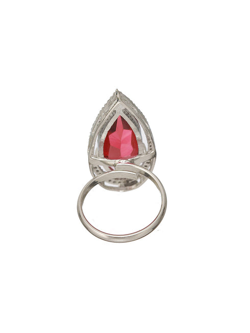 Silver Toned Red Ruby CZ Minimal Luxe Finger Ring