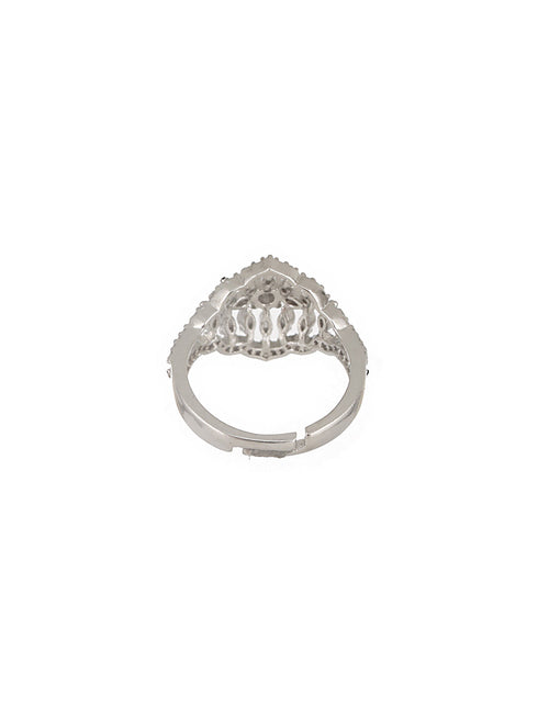 Silver Plated AD Studded Floral Delicate Engagement Finger BandRing