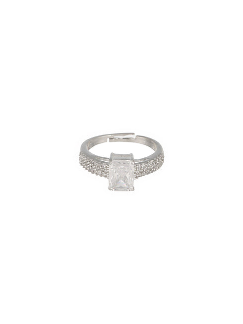 Silver Plated AD Studded Solitaire Delicate Engagement Finger Band Ring