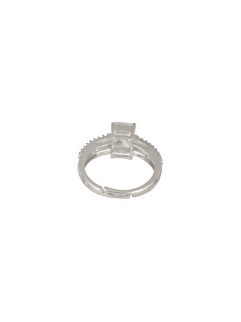 Silver Plated AD Studded Solitaire Delicate Engagement Finger Band Ring