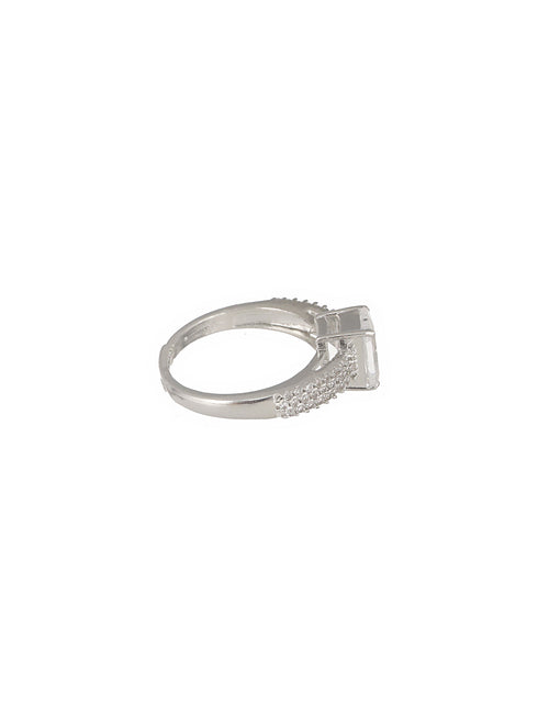 Silver Plated AD Studded Solitaire Delicate Engagement Finger Band Ring
