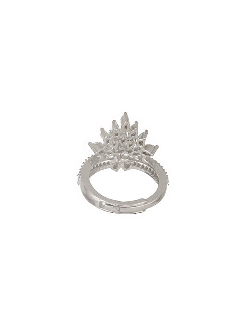 Silver Plated AD Studded Crown Shaped Designer Engagement Finger Ring