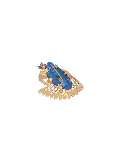 Gold Plated Peacock Floral Broach Saree Pin