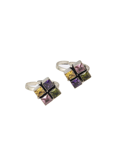 Silver Plated Multi Stone square Toe Ring