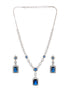 Silver Plated Blue CZ Studded Statement Floral Necklace Jewellery Set