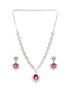 Silver Plated Red Ruby Zircon Floral Statement Necklace Jewellery Set