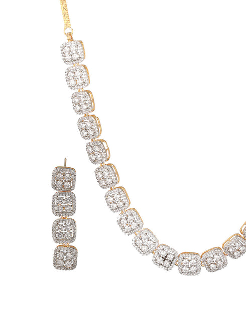 Gold Polished White CZ Studded contemporary Jewellery set