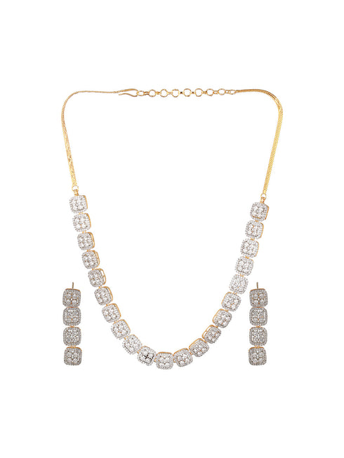 Gold Polished White CZ Studded contemporary Jewellery set