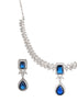 Silver Plated Blue Zircon Minimal Necklace Jewellery Set