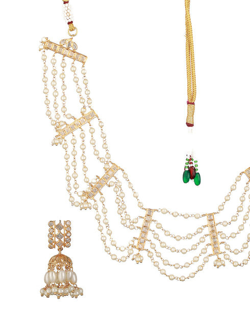 Gold Toned Pearl Beaded Minimal Choker Jewellery Set