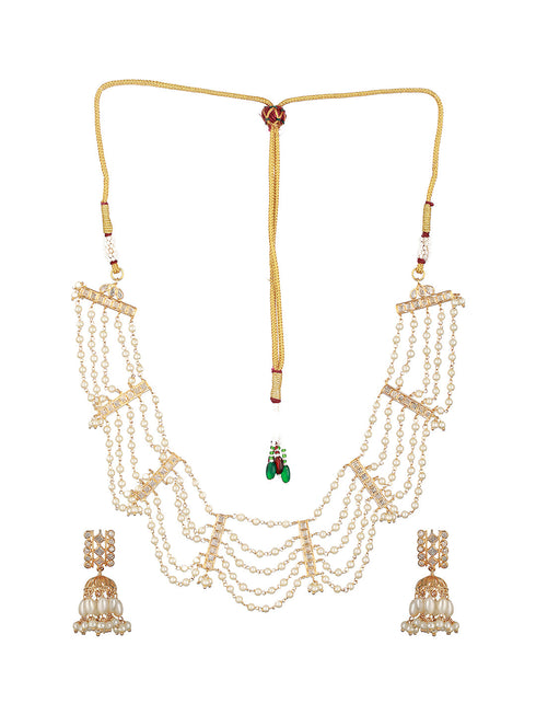 Gold Toned Pearl Beaded Minimal Choker Jewellery Set