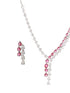 Silver Toned Red CZ Statement Designer Necklace Jewellery Set