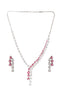 Silver Toned Red CZ Statement Designer Necklace Jewellery Set