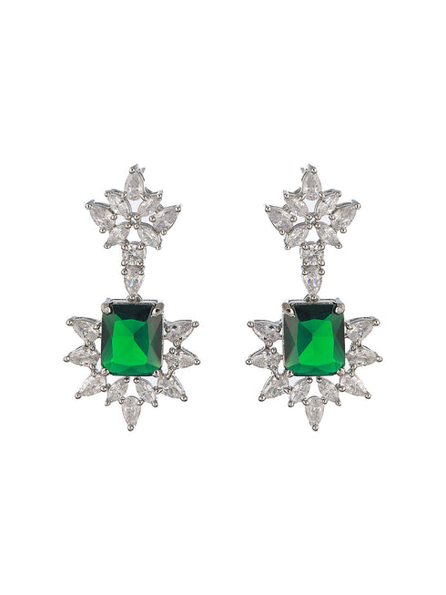 Silver Plated Green AD Studded Floral Necklace