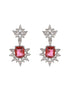 Silver Plated Red Ruby Zircon Floral Statement Necklace Jewellery Set