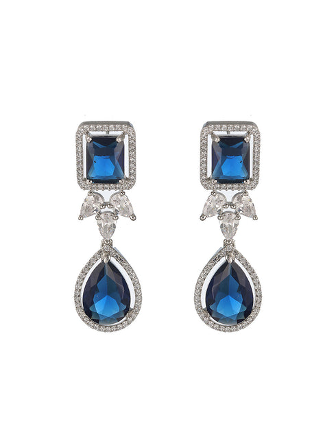Silver Plated Blue Zircon Minimal Necklace Jewellery Set