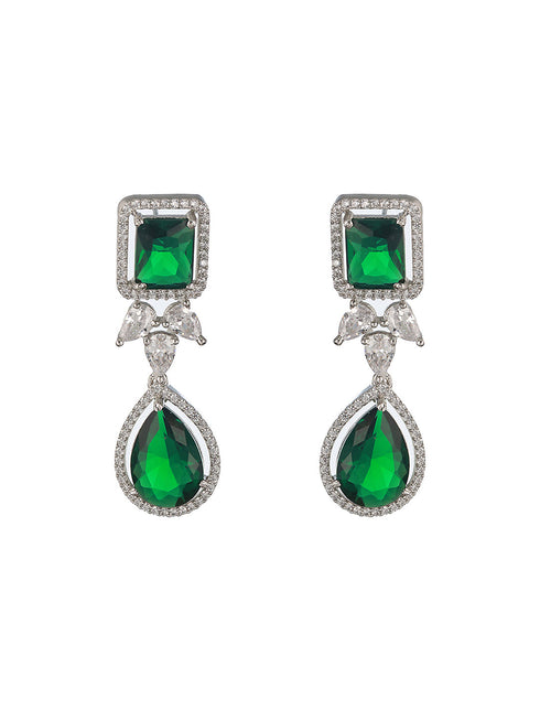 Silver Plated Green Zircon Minimal Necklace Jewellery Set