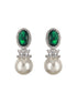 Silver Plated Green CZ Pearl Beaded Minimal Earring