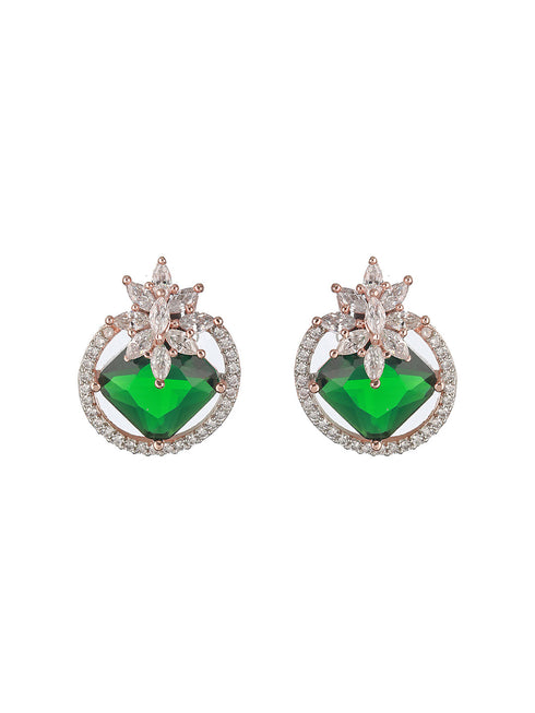 Rose Gold Plated Green AD Stuuded Minimal Studds Earring