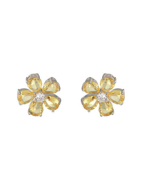 Yellow Zircon Floral Minimal Studds Earrings