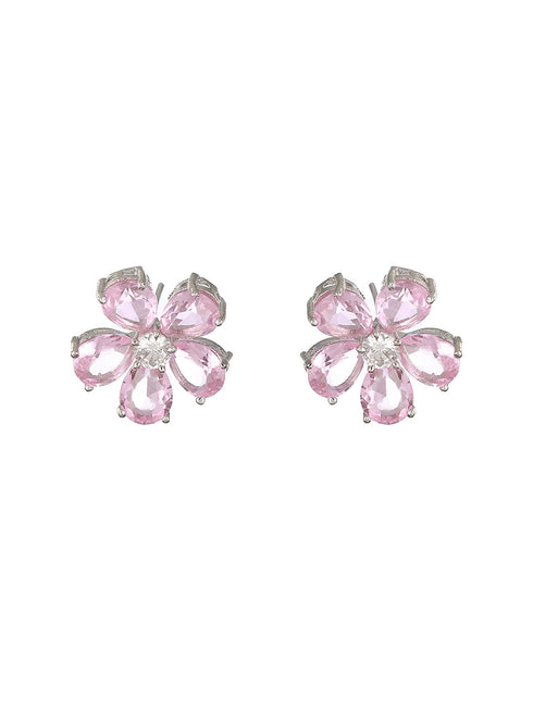 Pink Zircon Floral Minimal Studds Earrings