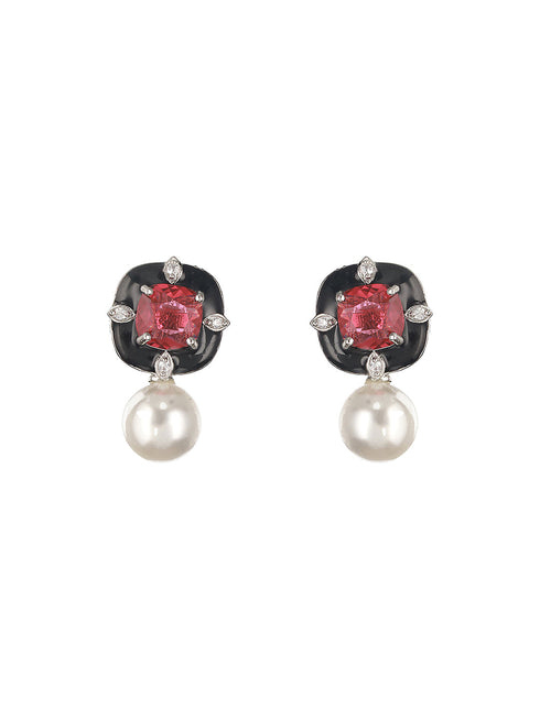 Red AD & Pearl Beaded Minimal Statement Studds Earring