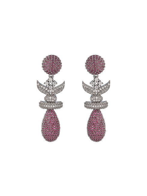 Red Ruby Studded Statement Oval Drop Earring