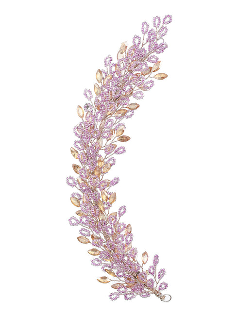 Gold Toned Purple Pearl Embedded Statement Hair Comb Pin