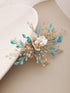 Gold Toned Mother Of Pearl Embellished Blue Hair Comb Pin