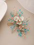 Gold Toned Mother Of Pearl Embellished Blue Hair Comb Pin