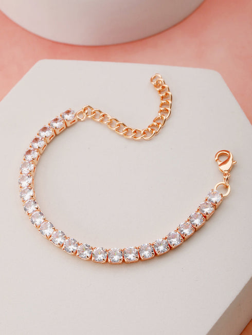 Gold Toned White AD Studded Minimal Tennis Bracelet