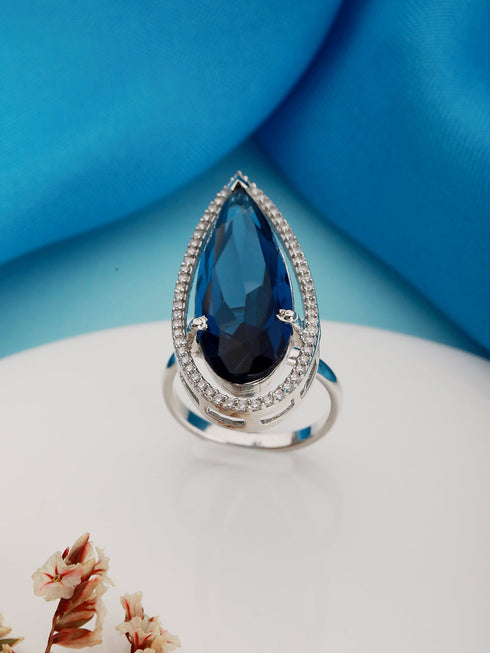 Silver Toned Blue CZ Minimal Luxe Finger Rings