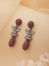 Red Ruby Studded Statement Oval Drop Earring