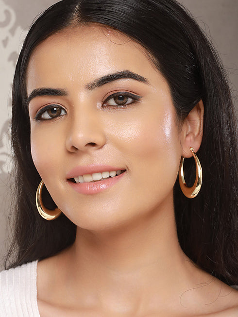 Anti-Tarnish Gold Plated U -Shaped Chunky Hoop Earrings