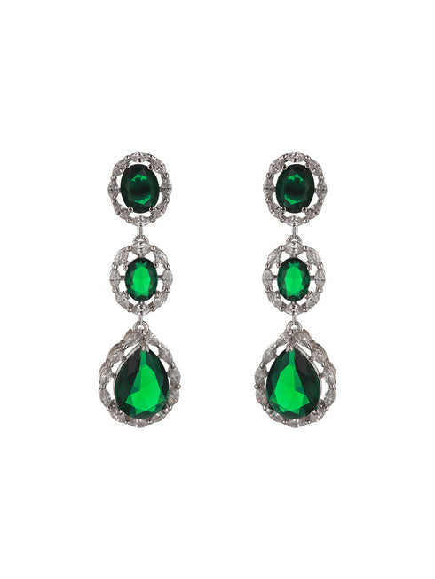 Silver Plated green CZ Studded Luxe Jewellery Set