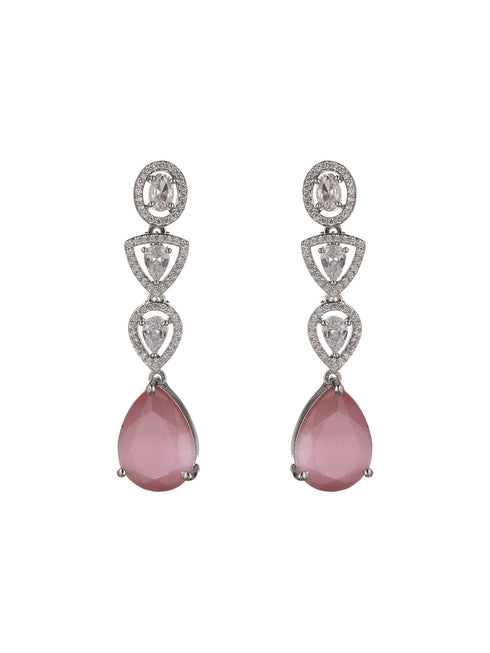 White Rhodium Pink AD Studded Luxe Minimal Jewellry Set