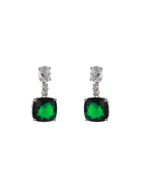 Silver Plated Green CZ Studded Luxe Designer Jewellery Set