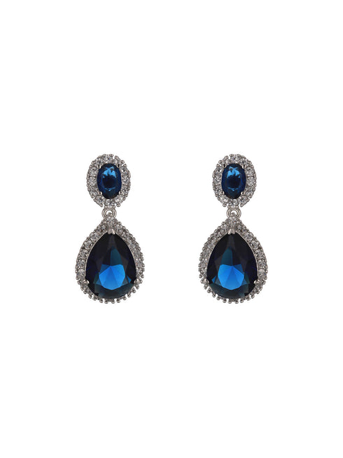 Silver Plated Blue CZ Studded Minimal Luxe Jewellery Set