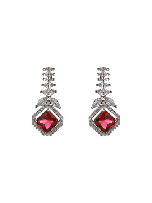 Silver Toned Red CZ Studded Minimal Designer jewellery Set