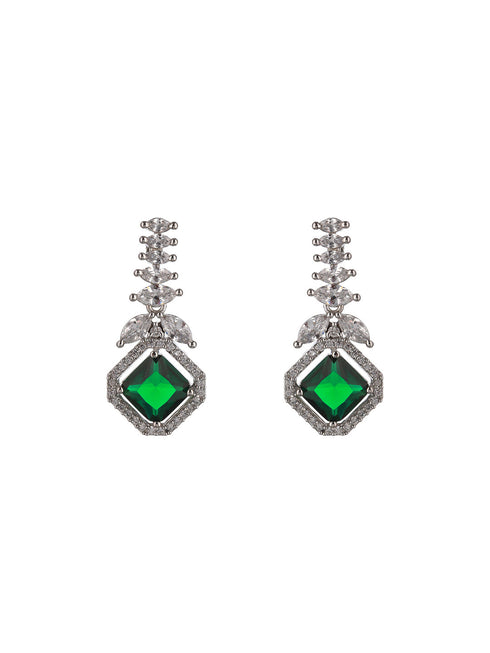 Silver Plated Green CZ Studded Minimal Pendant jewellery Set