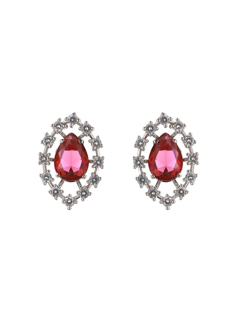 Silver Plated Red CZ Studded Minimal Delicate Jewellery Set