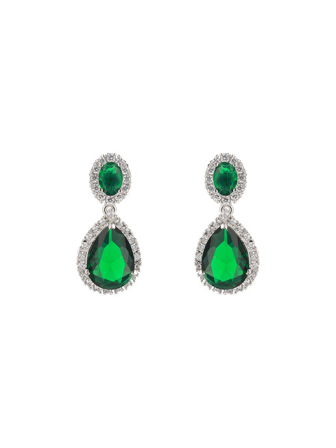 Rhodium Plated green CZ Studded Single Line Minimal Jewellery Set