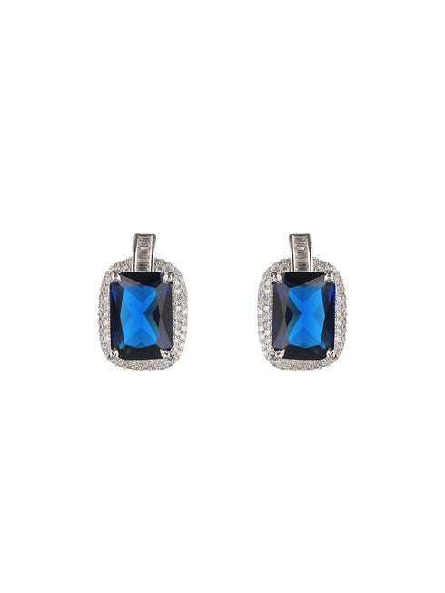 Silver Plated Blue CZ Studded StatementJewellery Set