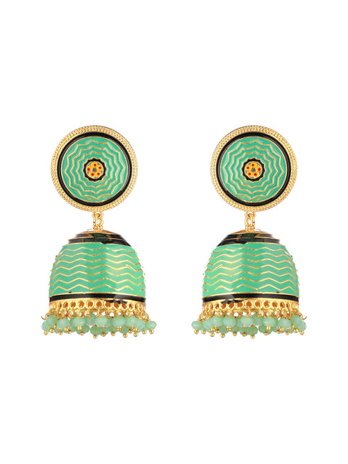 Green Turquoise Handpainted Enamelled Jhumka earrings