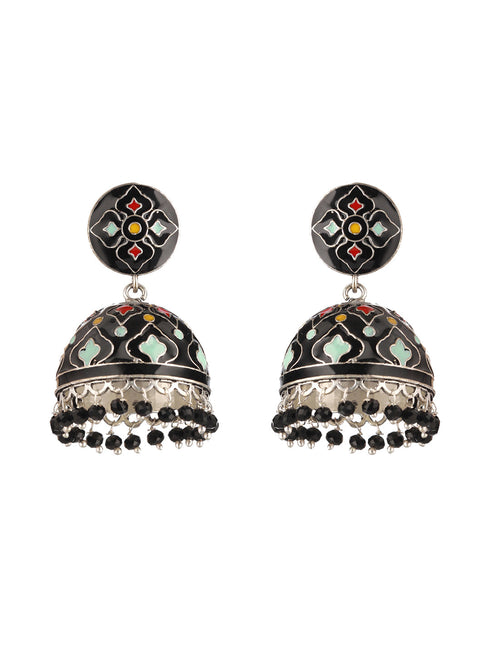 Black Designer Handpainted Jhumka Earrings