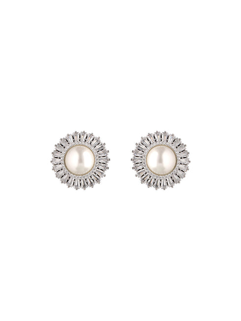 Silver Plated CZ Studded Pearl minimal Studs Earrings