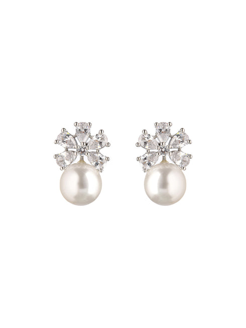 Silver Toned Pearl Beaded Minimal Studs earrings