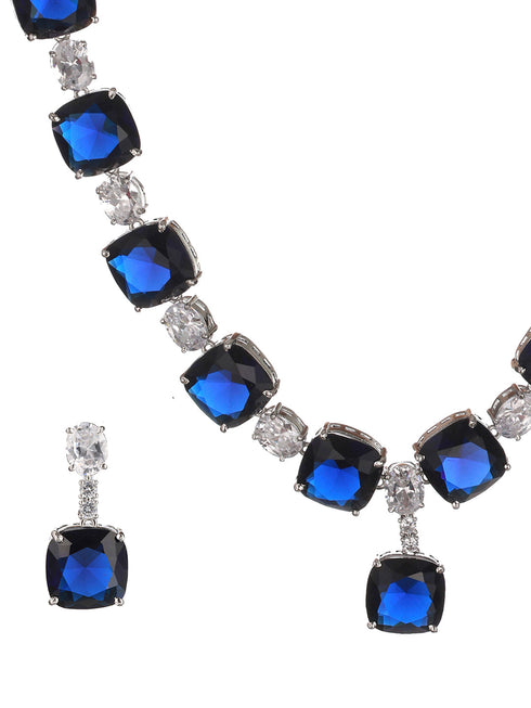 White Rhodium Blue CZ Studded Luxe Statement Jewellery Set