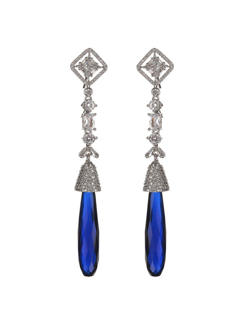 Silver Plated Blue AD Studded Drop statement Earrings
