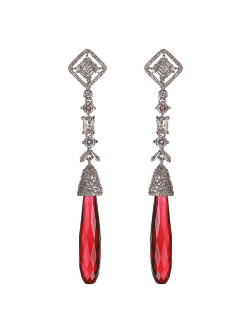 Silver Plated Red AD Studded Designer Dangler Earrings